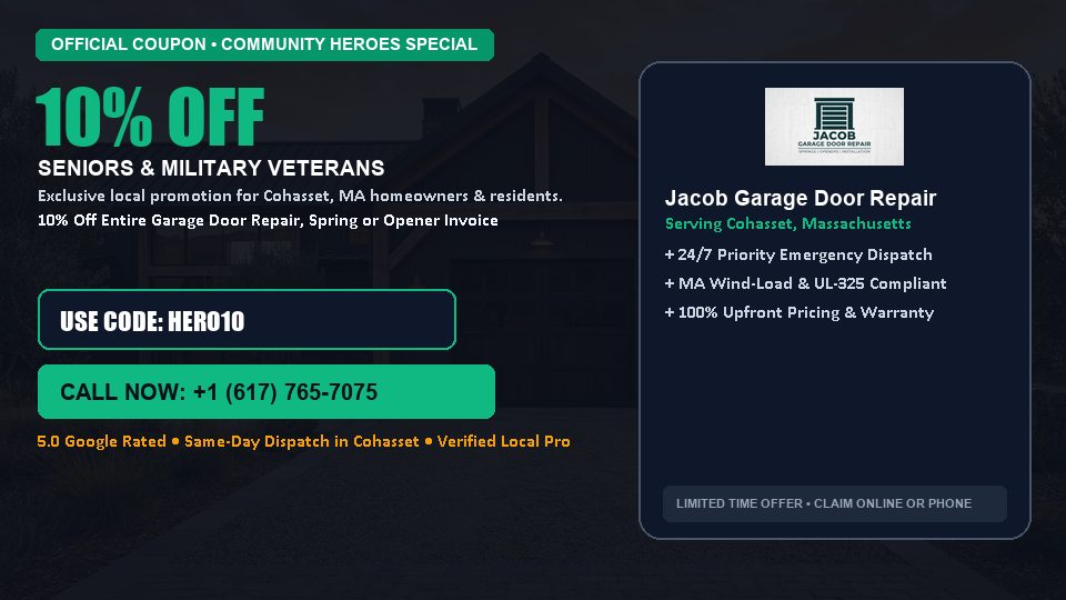 Jacob Garage Door Repair 10% OFF Seniors & Military Veterans in Cohasset, MA